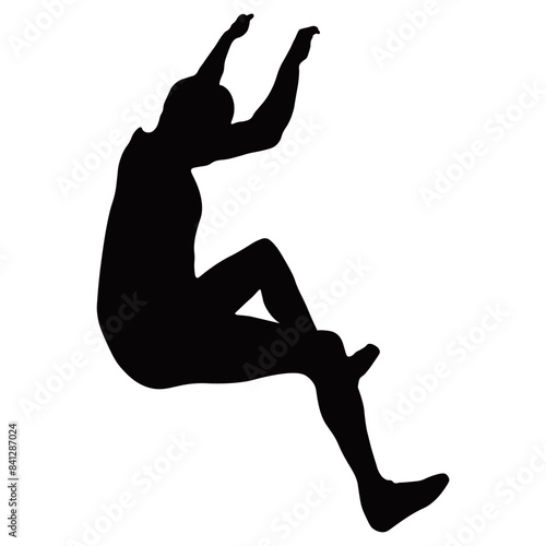 Silhouette of Man Climbing Rock. Isolated on White Background. Vector Illustration in Flat Style.