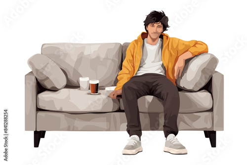man sitting on sofa isolated vector transparent background