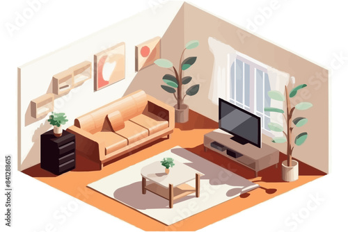 living room isometric vector flat minimalistic isolated illustration