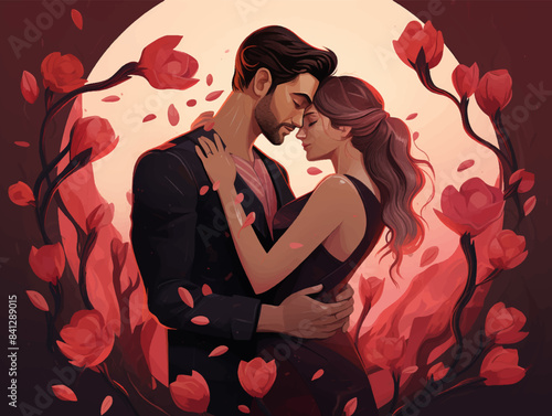 Beautiful silhouette couple in love for Happy Valentine's Day vector illustration