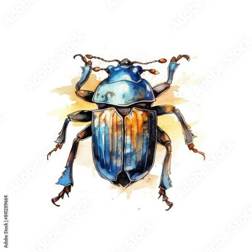 Digital art design of a beetle with brightly colored, with a metallic vibrant color body and separated white background. Entomology study concept for scientific educational material and print. AIG35. © Summit Art Creations