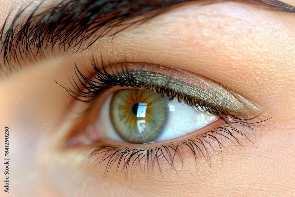 Obraz premium Close up of a vibrant and detailed green eye with makeup, beautifully captured in an artistic and natural setting