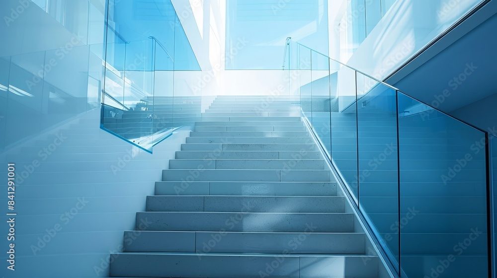 Fototapeta premium Modern white staircase with natural light and glass design