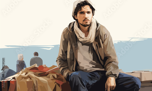 refugee man isolated vector style
