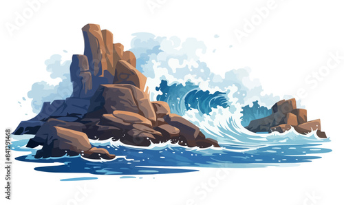 rocky coastline with crashing waves vector simple isolated illustration