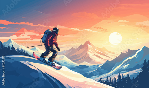 Snowboarding illustration vector landscape sport mountain winter leisure lifestyle concept