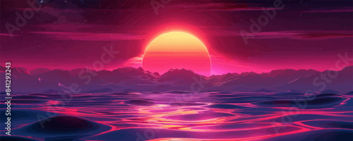 Futuristic neon retrowave vector simple illustration