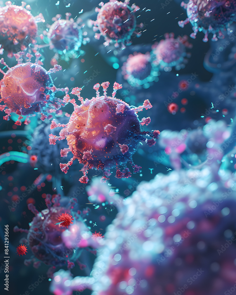 T Cells portrayed as digital avatars, their forms flickering in and out of existence as they traverse the virtual realm of the immune system T Cells portrayed as digital avatars, their forms flickering in and out of existence as they traverse the virtual realm of the immune system