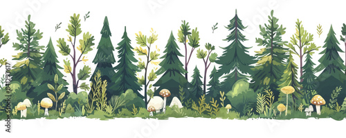 Green tree border. Forest foliage and coniferous plants. Flat cartoon. vector simple illustration