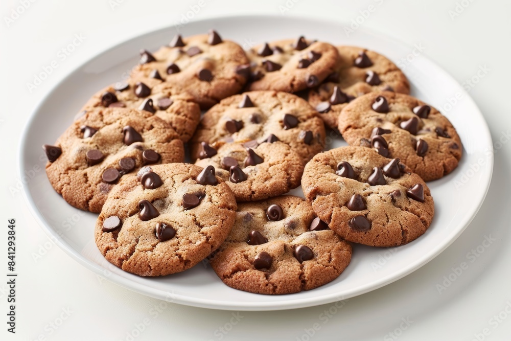 Mouthwatering Crispy Chocolate Chip Cookies on White Plate Mouthwatering Crispy Chocolate Chip Cookies on White Plate