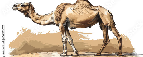 Camel standing sketch hand drawn. vector simple illustration