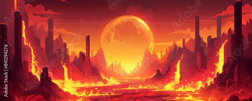 Battle arena in hell with lava. vector simple illustration