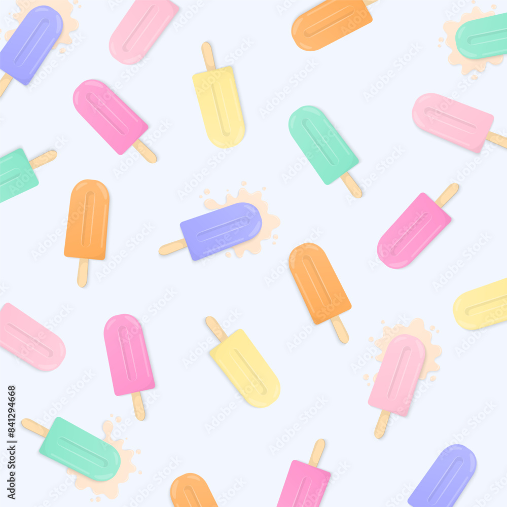 Pastel ice cream pattern on white background Pastel ice cream pattern on white background