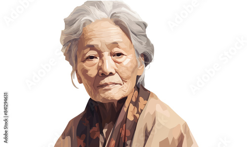 old asian woman isolated vector style with transparent background illustration