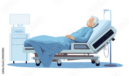 old man in medical bed vector flat minimalistic isolated illustration