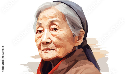old asian woman isolated vector style with transparent background illustration