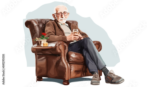 Old man sitting on sofa isolated vector transparent background