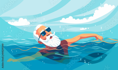 old man swimming in pool vector flat isolated illustration