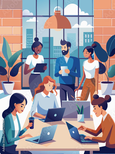 Diverse Team Collaborating in Modern Office Environment