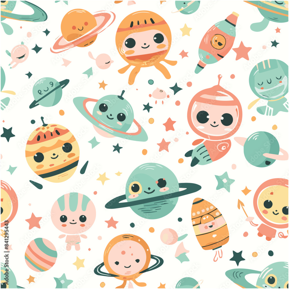 Illustration of Cosmic Cuties seamless pattern , Design a space-themed pattern Illustration of Cosmic Cuties seamless pattern , Design a space-themed pattern