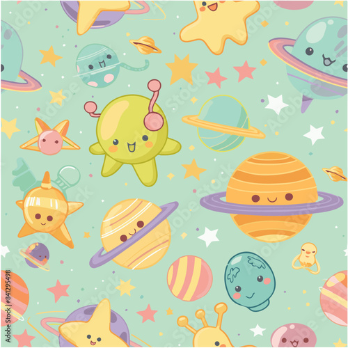 Illustration of Cosmic Cuties seamless pattern , Design a space-themed pattern