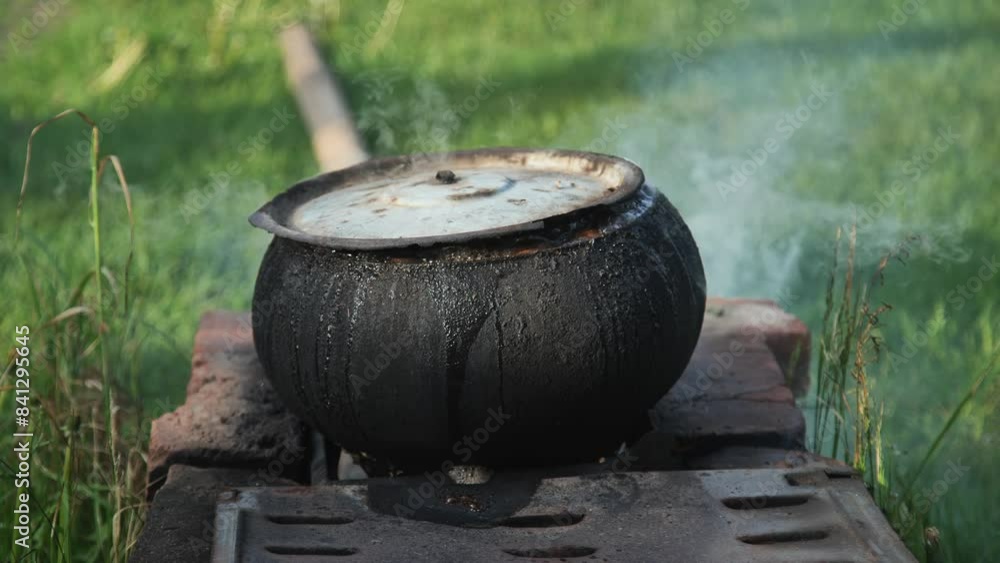 The cast iron in the village is used to cook food for the livestock. The cast iron in the village is used to cook food for the livestock.