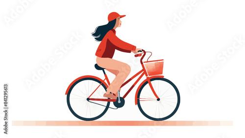 woman riding bycicle vector flat minimalistic isolated illustration