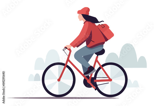 woman riding bycicle vector flat minimalistic isolated illustration