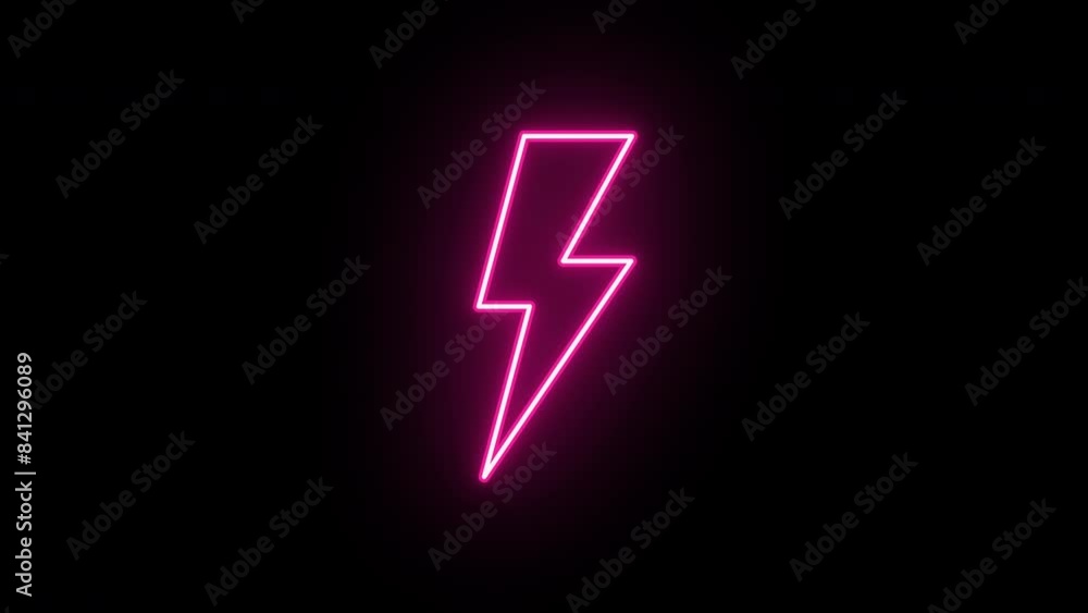 Neon lightning icon animation, flickering emergence and fading. Glowing neon thunderbolt sign, looped animation. Thunder lightning, storm, electric energy, electricity charge. Red, pink, purple colors Neon lightning icon animation, flickering emergence and fading. Glowing neon thunderbolt sign, looped animation. Thunder lightning, storm, electric energy, electricity charge. Red, pink, purple colors