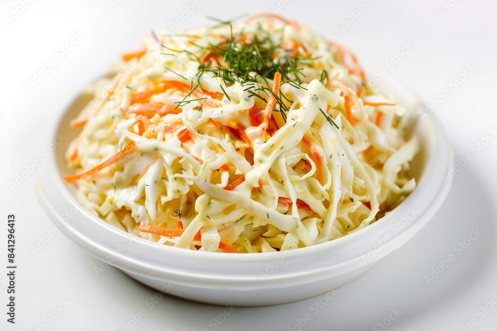 Vibrant and Refreshing Coleslaw in White Porcelain Bowl Vibrant and Refreshing Coleslaw in White Porcelain Bowl