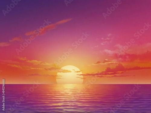 red sunset on beach with a wave on the shore.Tropical sunset gradient background with warm oranges