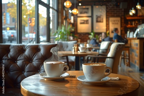 Wallpaper Mural An elegant coffee shop interior, with cozy seating, stylish decor, and steaming cups of coffee on the tables. Torontodigital.ca