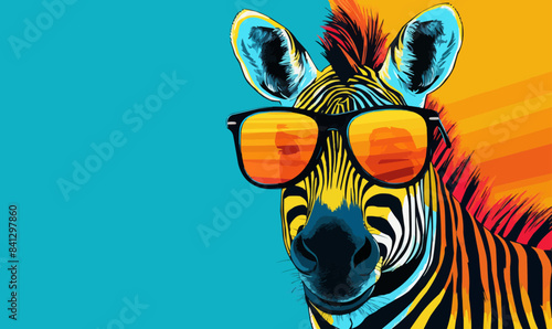 zebra wearing sunglasses vector illustration in the middle of the artboard
