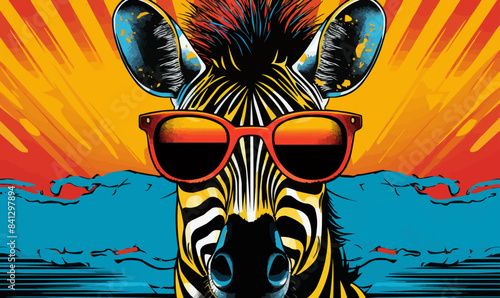 zebra wearing sunglasses vector illustration in the middle of the artboard