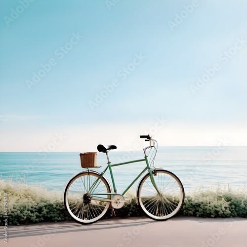 Summer Beach Ride: Cycling Along the Shore with a Clear Blue Sky