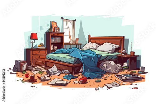 Messy room isolated vector style on isolated background illustration