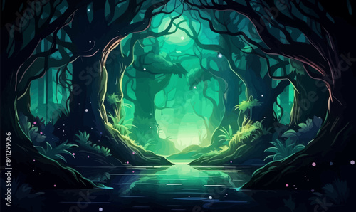 mystical forest with bioluminescent plants vector isolated illustration
