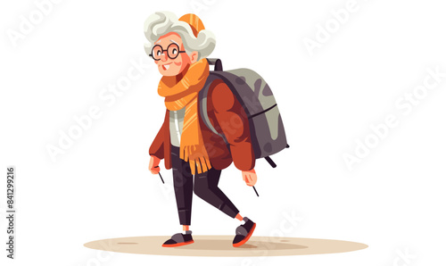 old woman waring cosy winter clothes isolated vector style on isolated background illustration