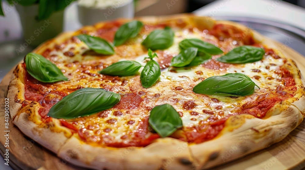 Classic Margherita Pizza with Basil is a traditional Italian pizza known for its simplicity and fresh flavor. Classic Margherita Pizza with Basil is a traditional Italian pizza known for its simplicity and fresh flavor.