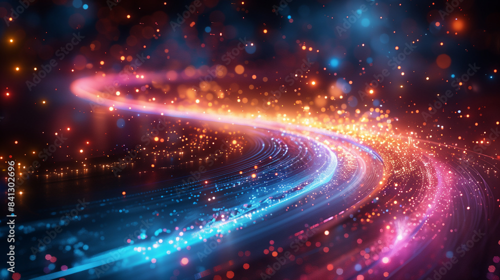 A swirling trail of luminous stardust creates a mesmerizing display against a dark, starry background. The vibrant hues of pink, blue, and gold create a sense of cosmic wonder A swirling trail of luminous stardust creates a mesmerizing display against a dark, starry background. The vibrant hues of pink, blue, and gold create a sense of cosmic wonder