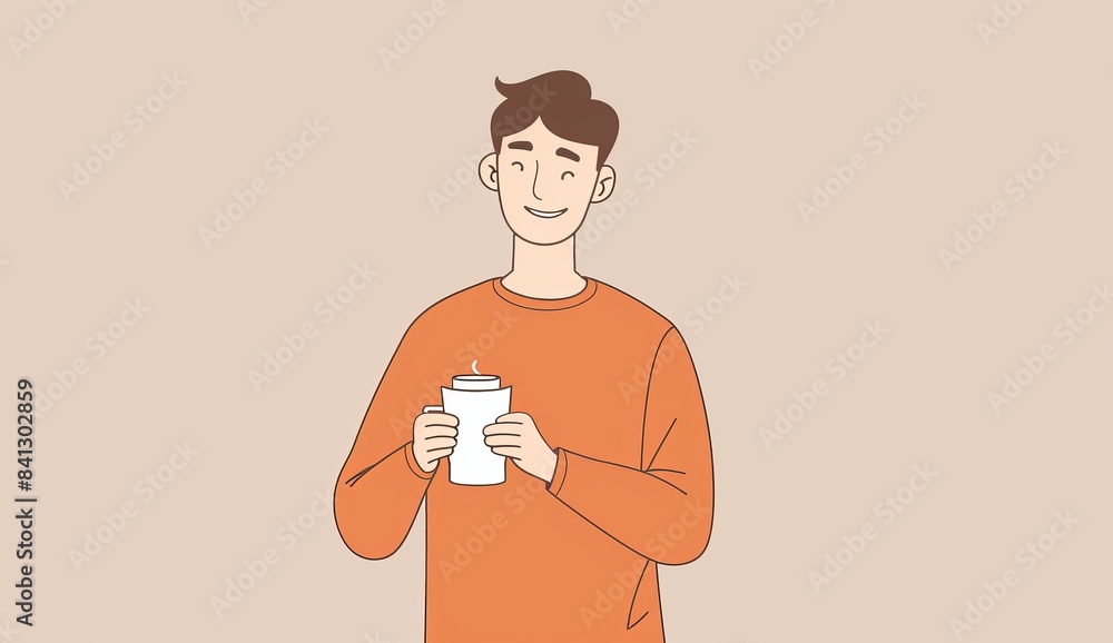 Obraz premium A young man holding his coffee to go