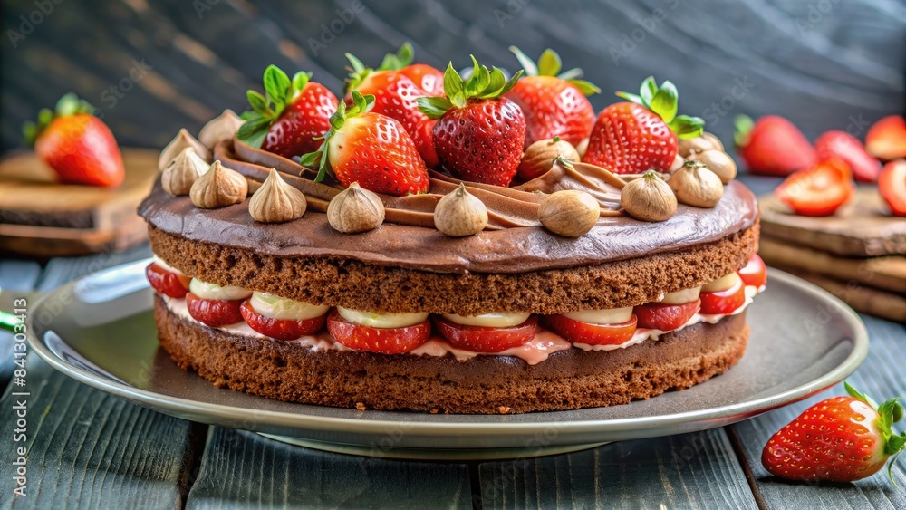 Strawberry layer cake with chocolate frosting. Strawberry layer cake with chocolate frosting.