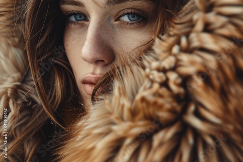 Fur: Closeup of Brown Winter Coat, Warm and Fashionable Style