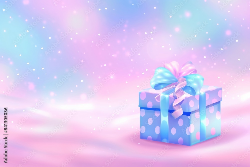 Fototapeta premium A blue gift box tied with a bow on a pink background