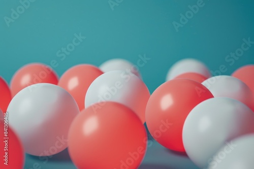 A group of red and white balloons tied together and placed on a table