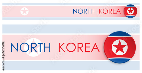 North Korea flag horizontal web banner in modern neomorphism style. Webpage DPRK country header button for mobile application or internet site. Vector