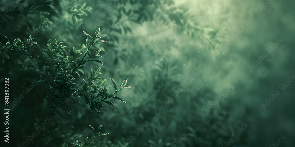 Fototapeta premium Nature inspired artwork against a textured forest green backdrop. 