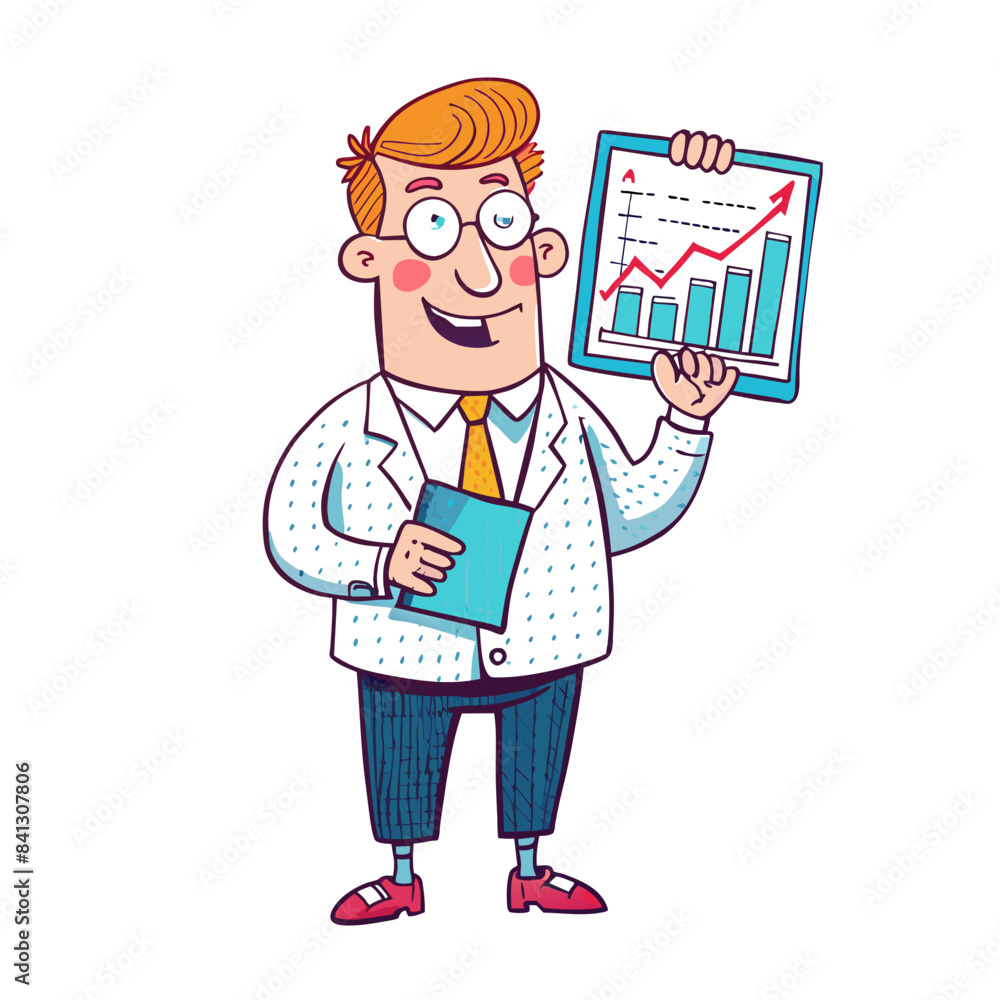 A statistics expert holding his hand, a graph chat. A statistics expert holding his hand, a graph chat.