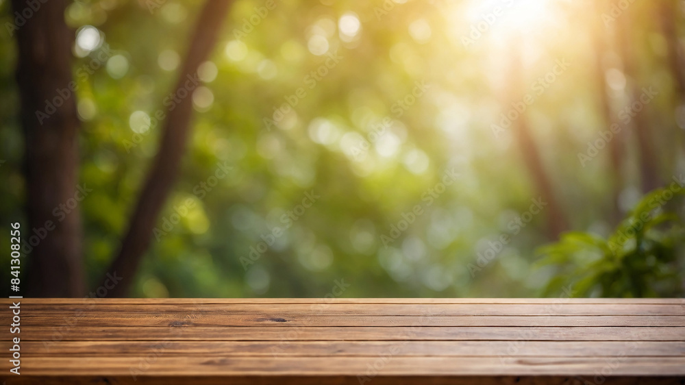 Empty wooden table and bokeh blurred abstract nature background. Empty wooden table and bokeh blurred abstract nature background.