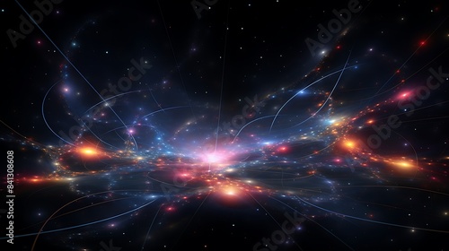 Show a theoretical cosmic string--a high-energy phenomenon--stretching across the universe. © ishtiaaq